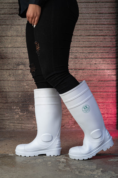 BOTA PVC CAÑA ALTA PUNTERA BLANCA
